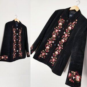 Bernardo Women's XL Suede Genuine Leather Floral Embroidered Jacket Coat Black